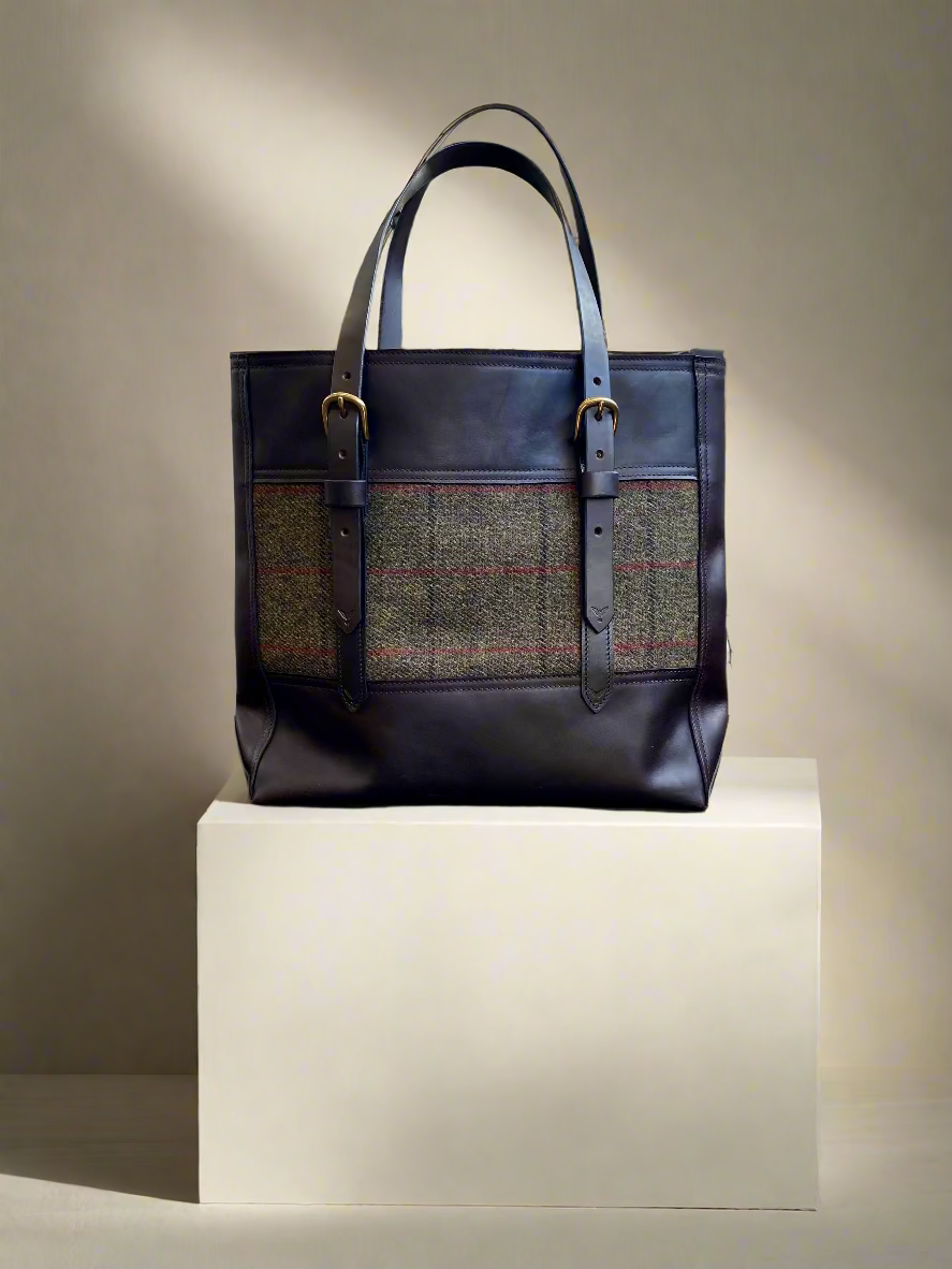 Havana NZ leather with forest greed tweed on silver hardware