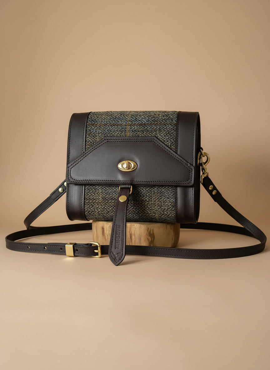 Grey Harris tweed with Havana NZ leather and gold hardware