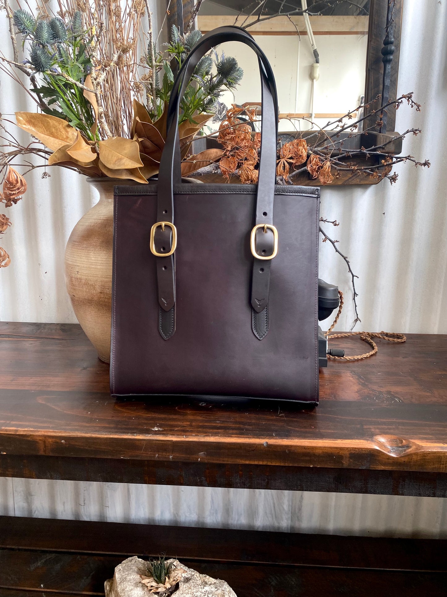 Havana NZ leather with gold hardware back view