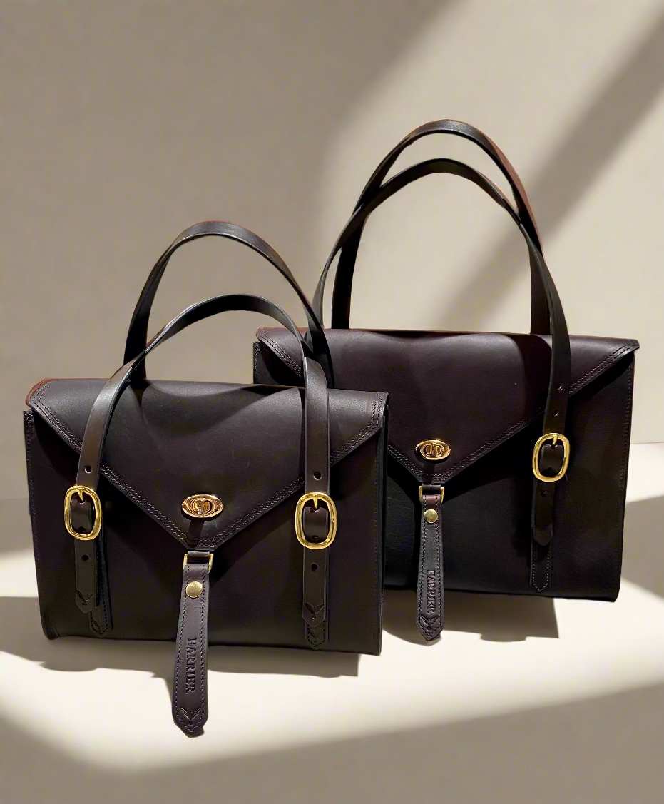 Fisher Purse and Carrow Purse both in Havana leather with gold hardware.
