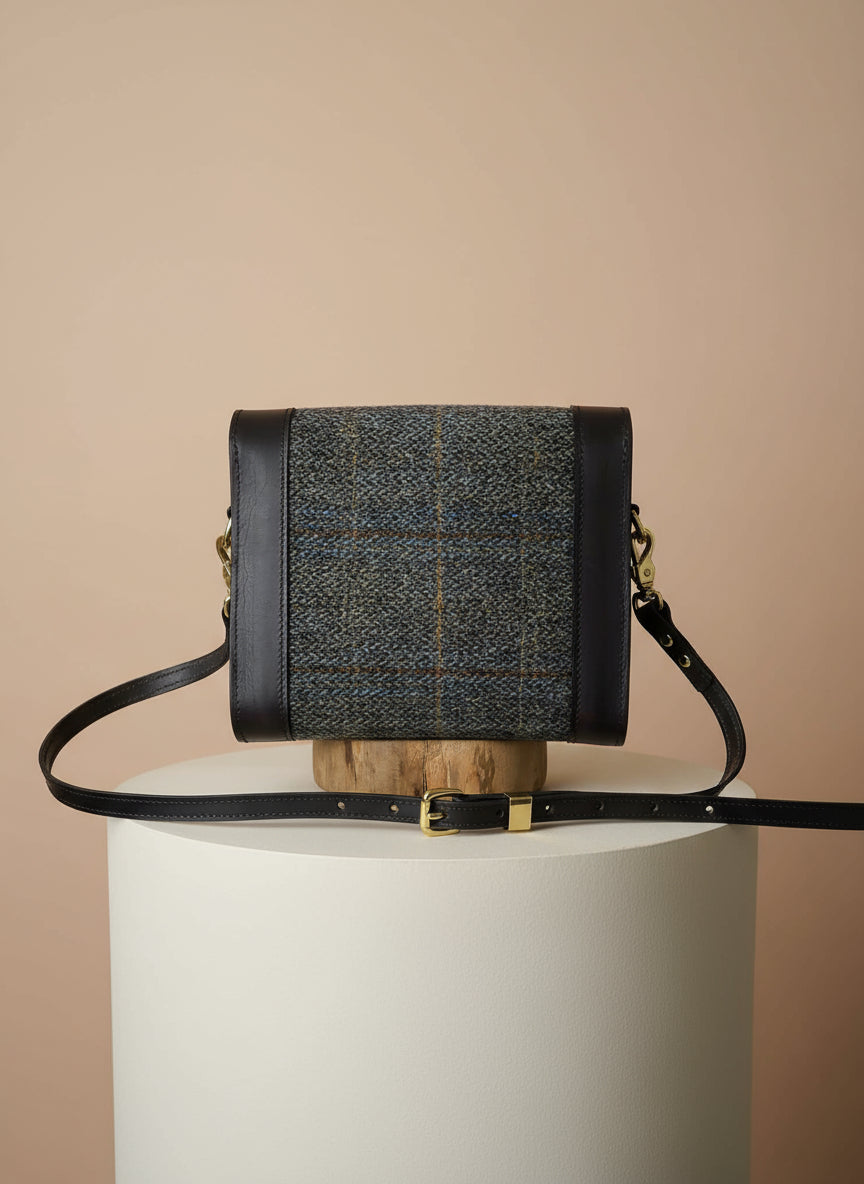 Back view - Grey Harris tweed with Havana NZ leather 