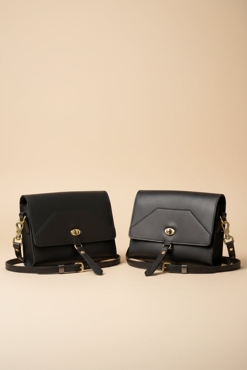 Havana NZ leather Shoulder Bag with silver and gold hardware, front view. 