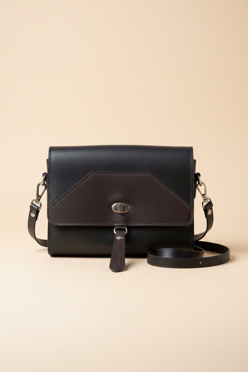 Havana NZ leather Alder shoulder bag with Silver hardware. 