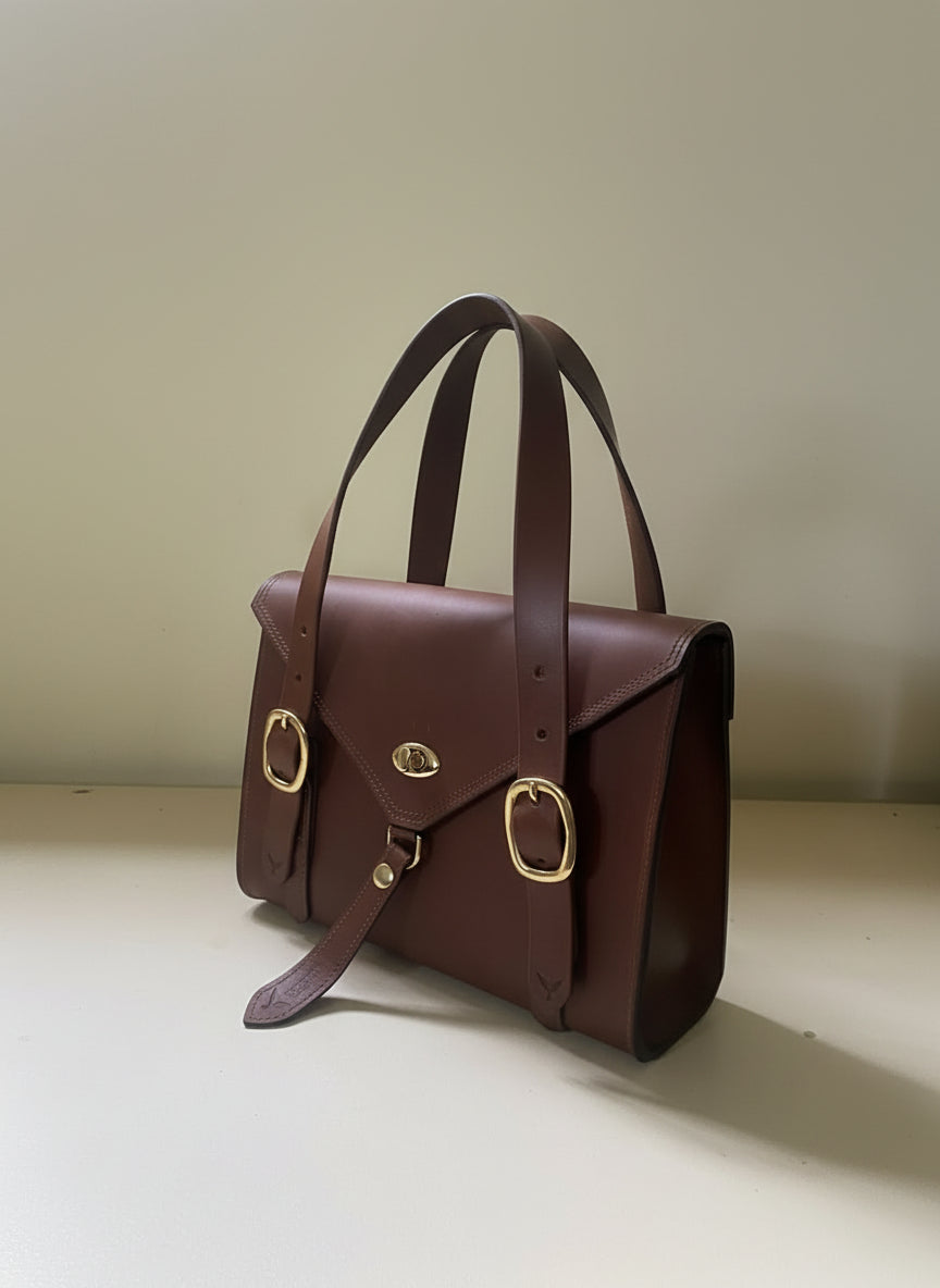 Fisher Purse in Scotch New Zealand leather with gold hardware. 